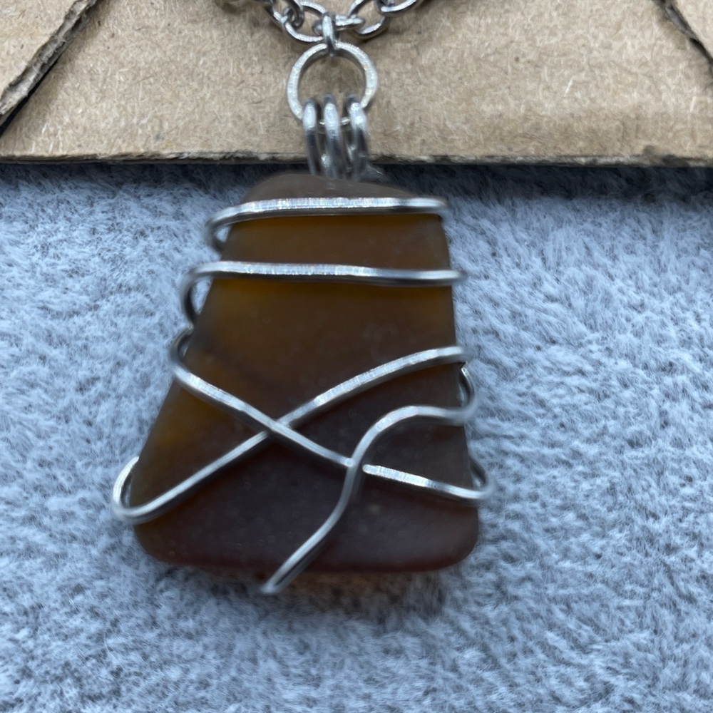 Handmade Sea Glass Necklace, Wire-Wrapped, w Glass from Hutchinson Island, FL